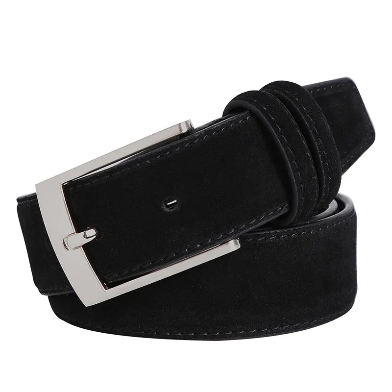 2025 Fashion Suede Belt Cow Genuine For Man And Lady With Oxford Fabric Strap Genuine Leather Luxury Pin Buckle Blue Belts