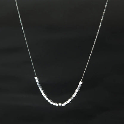 925 Sterling Silver Slide Block Sparkling Necklace Basic Chain Link Simple Fine Jewelry For Women Valentine's Day Gift