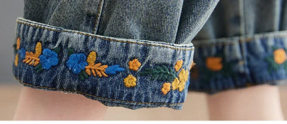 Summer New Sle Artistic Retro Embroidered Hole Denim Jeans Women's Slimming Versatile Elastic Waist Loose Harlan Dad Pants