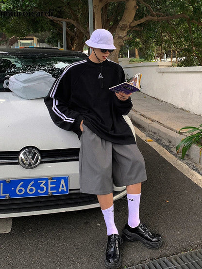 Spring Summer Loose Casual Soft Grey Pleated Shorts for Men with High Waist Short Straight Pants Korean Clothes 2024