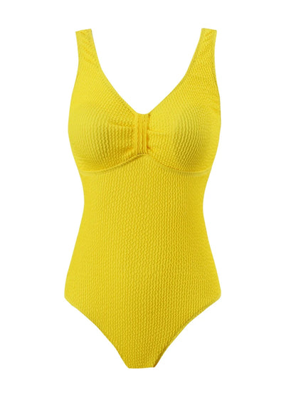 Slim V Neck Swimsuit Women 2025 New One Piece Vacation Swimwear Solid Bodysuit Female Bathers Swimming Monokini Summer Beachwear