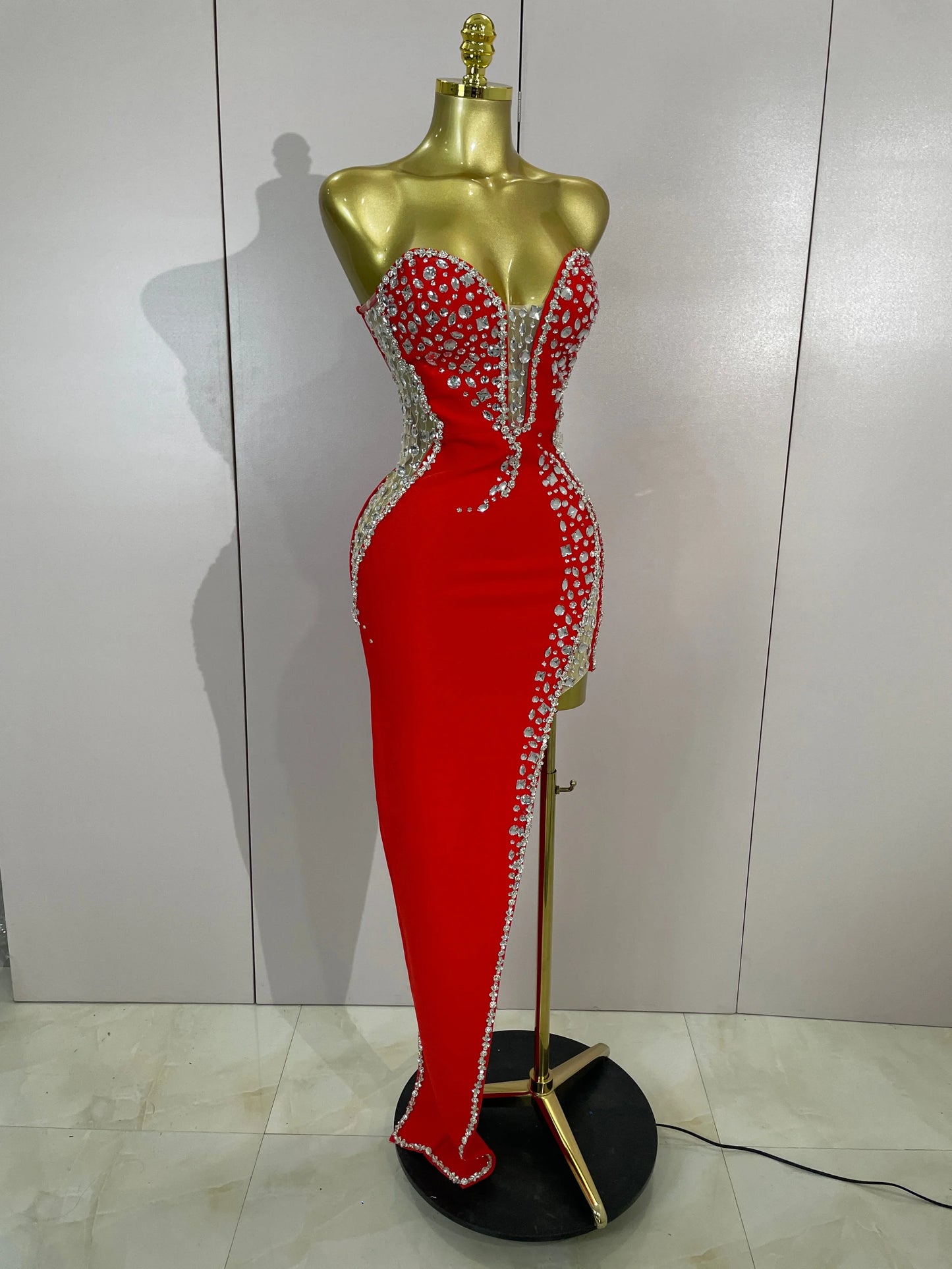 Newest High Quality Sexy Strapless Shinning Rhinestones Bodycon Bandage Long Dress Women Fashion Celebrate Evening Party Vestido