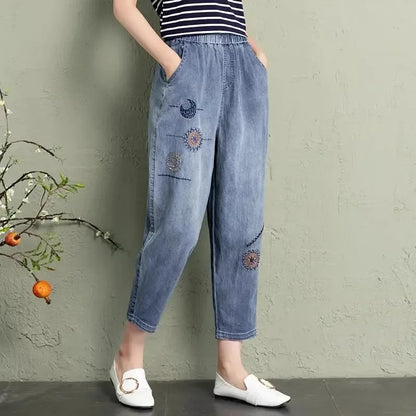 Loose Harlan Jeans Women's Denim Pants Middle-Aged Mom Trendy plus Size Carrot Shape High Waist Cotton Stretch Fabric All Sea...