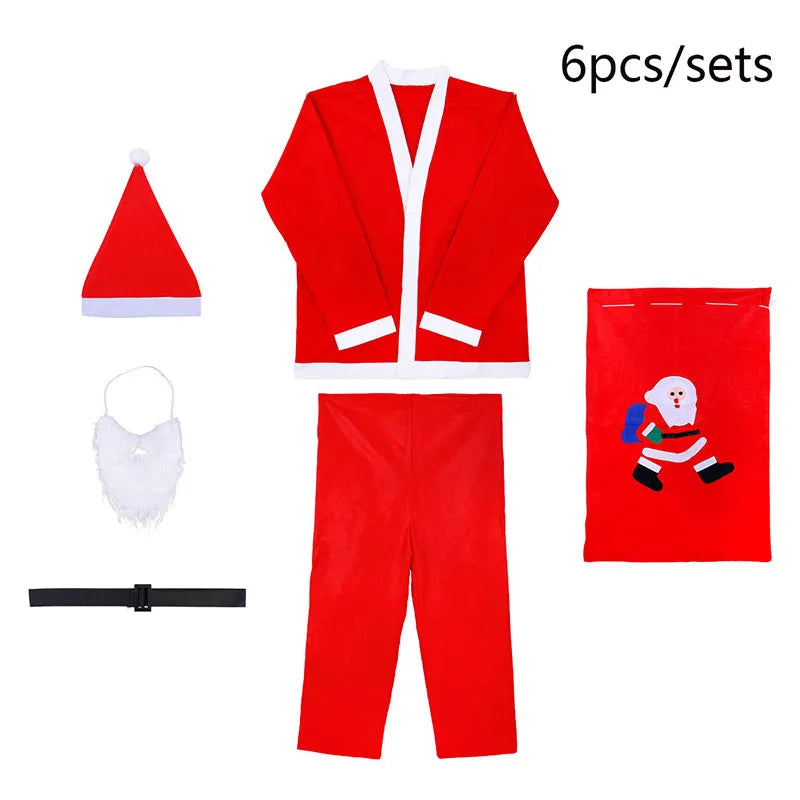 7PC Santa Claus Costume Sets Christmas Party Prom Adult Role Playing New Year Christmas Clothing Adult Character Cosplay Costume