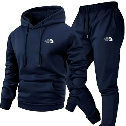 Men's Autumn and Winter Pattern Casual Two-Piece Set Hooded Sweatshirt and Pants with Pockets Regular Fit Outdoor Sport Suit