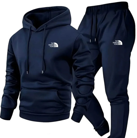 Men's Autumn and Winter Pattern Casual Two-Piece Set Hooded Sweatshirt and Pants with Pockets Regular Fit Outdoor Sport Suit