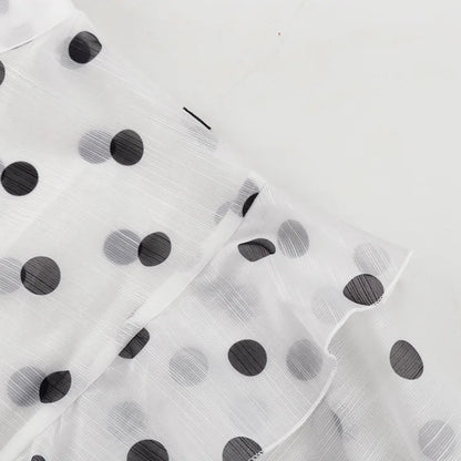 Ticketsx Polka Dot Ruffled Shirts Fashion Contrast Lace Up See Through Button Blouse Top Elegant Party High Street Women Shirt
