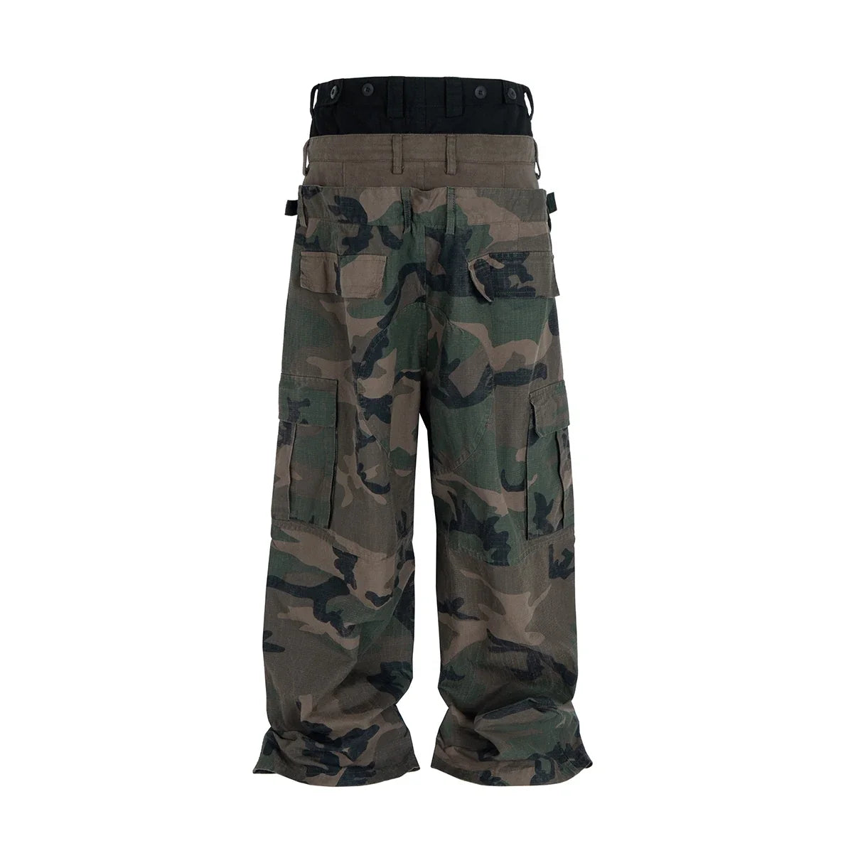 Three Waisted Camouflage Cargo Pants for Men Streetwear Patchwork Baggy Jeans Wide Leg Casual Loose Denim Trousers Oversized