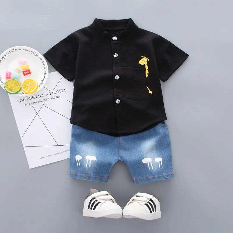 0-5Years New Baby Boy Girl Summer Clothes Suits Toddler Cartoon Giraffe Shirt Shorts 2pcs/sets Children Clothing Tracksuits Set
