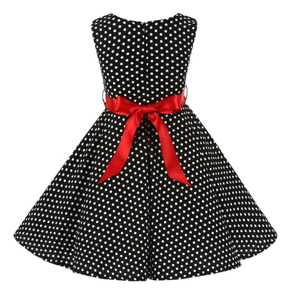 Girl's Retro Dress,Summer Princess Sleeveless Polka Dots Cotton Lightthin Romantic Floral 50s Vintage Dress Party Wedding Daliy