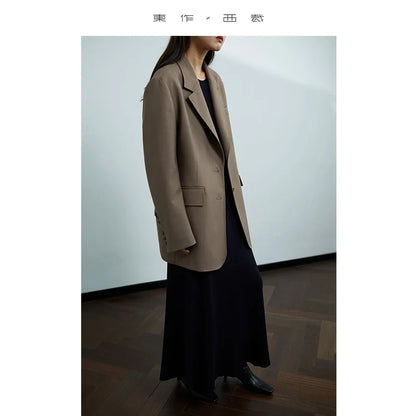 The Ultimate Store Hit~ Women's Mid-Length Oversized Blazer with Shoulder Pads for Petite Figures, Casual Suit Jacket