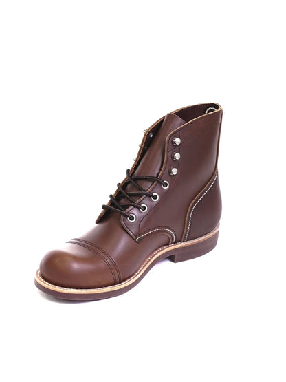 Durable Goodyear-Welted Motorcycle Rugged Heritage Boots Vintage Oil Genuine Leather 8111 Red Punk For Men Cowhide Mid-Cut Shoes
