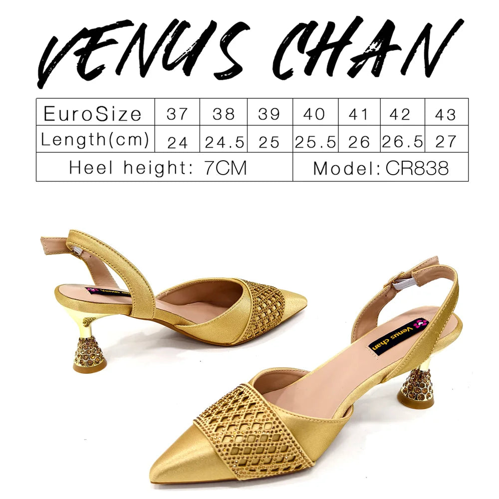 2025 Fashion Brown Color Women's Party Shoes and Bag Set With Elegant Diamond Butterfly Design - Stylish and Chic