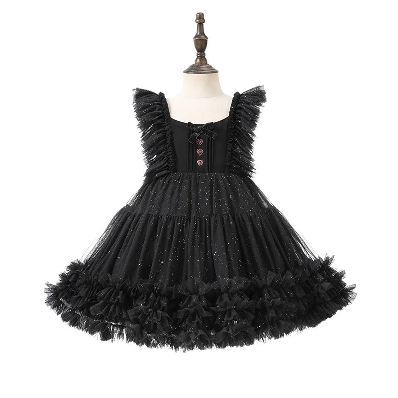 Summer New Fashion Baby Girl's Princess Butterfly Tutu Dress Puff Sleeve Child Tulle Vestido Pageant Party Birthday Kids Clothes