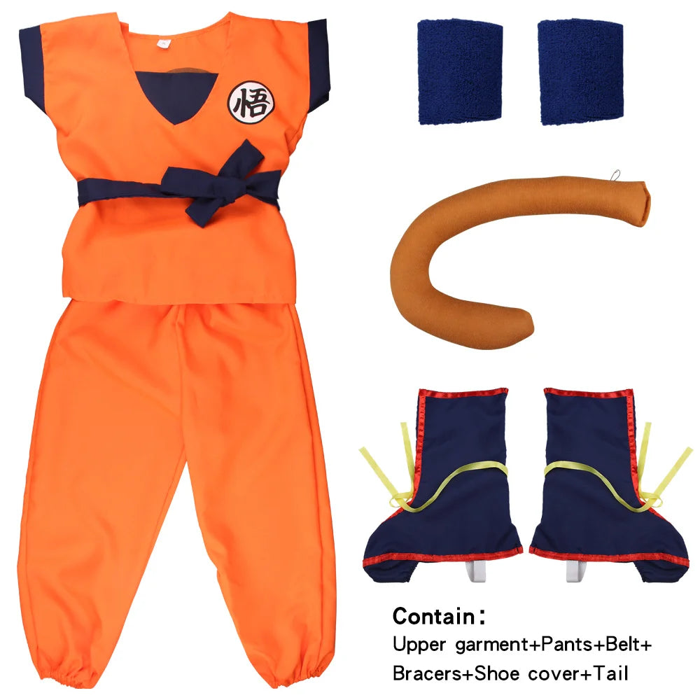 Adult Children's Anime Holiday set Son Goku Carnival Halloween Party anime Cosplay costume Top/pants/belt/tail/wrist/wig costume