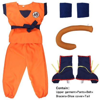 Adult Children's Anime Holiday set Son Goku Carnival Halloween Party anime Cosplay costume Top/pants/belt/tail/wrist/wig costume