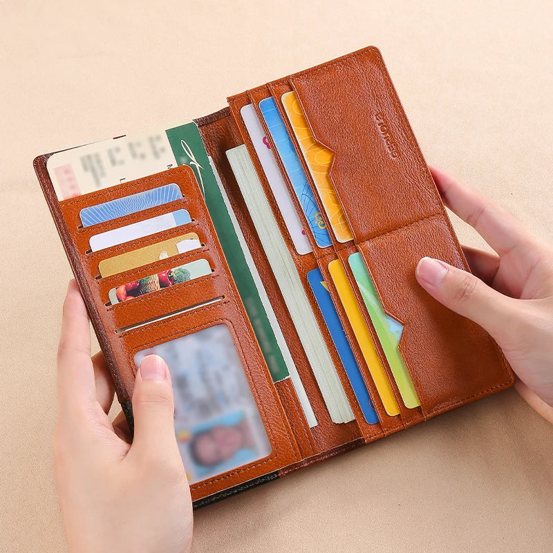 Wallet men's genuine leather new wallet long card bag storage silver foreskin clip hand-held bag gift