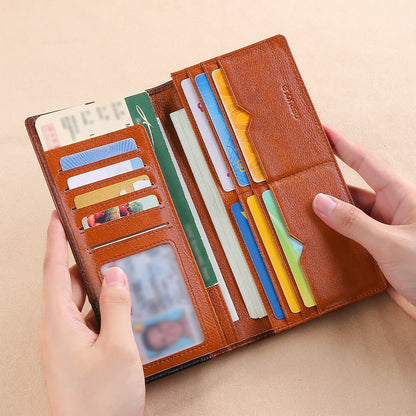 Wallet men's genuine leather new wallet long card bag storage silver foreskin clip hand-held bag gift