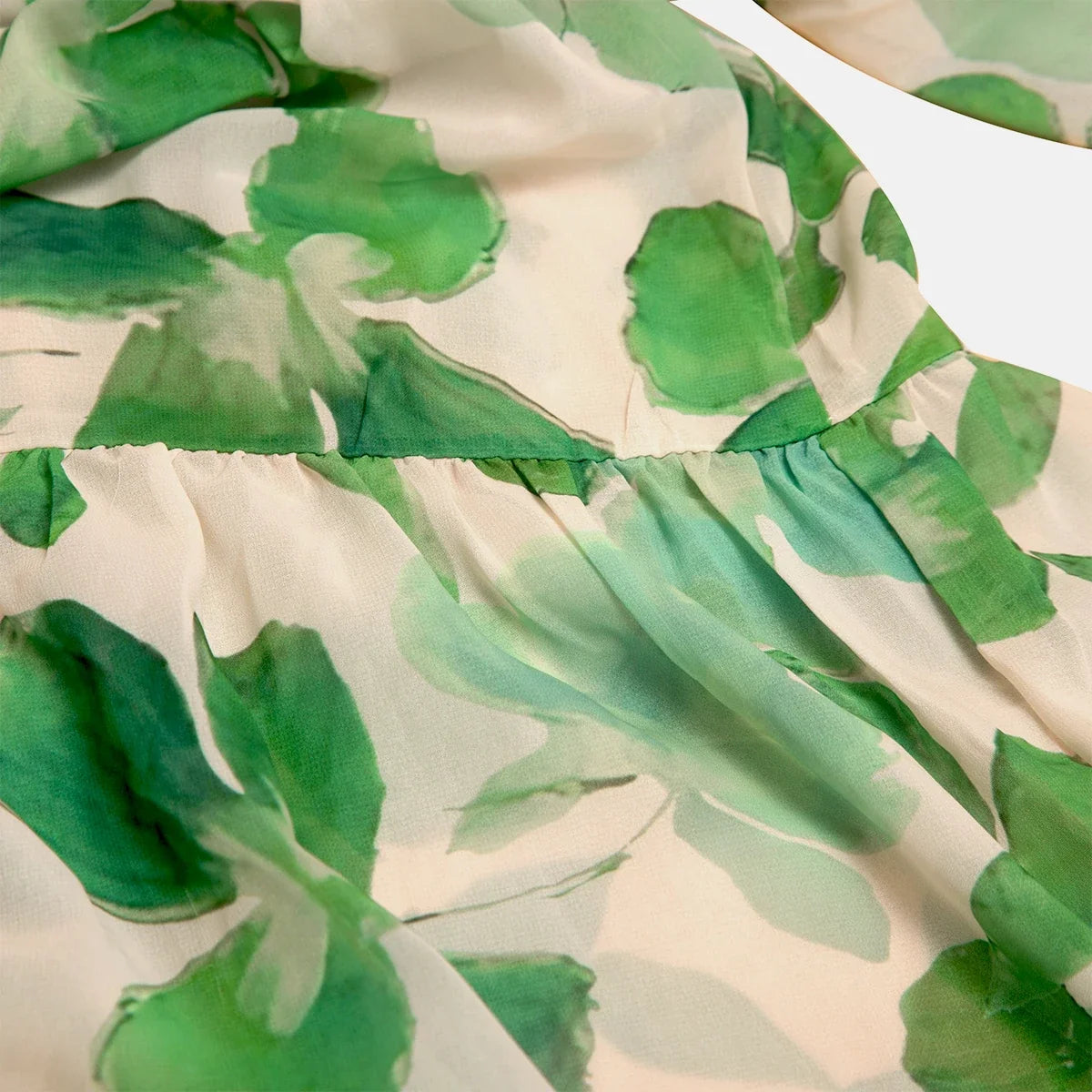 Women's Dress 2025 Spring New Long Sleeve Collar Green Flower Vacation