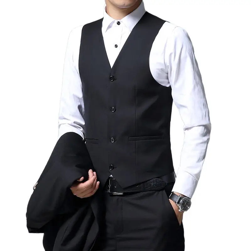 Black Stand Collar Men's 3-Piece, Wedding Party Blazer Jacket and Vest with Pants, Blue Asian Size Slim Fit Sets.