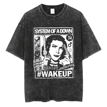 Washed Vintage System of A Down Toxicity Music Album Cover Tshirt Men Rock Oversized T Shirt 90s Alternative Metal Merch T-shirt