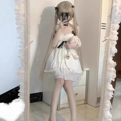 Anime Yosuga No Sora Kasugano Sora Cosplay Costume Girls Sweet Lolita Dress Pajamas Summer Nightgown Ruffle Nightwear Clothes