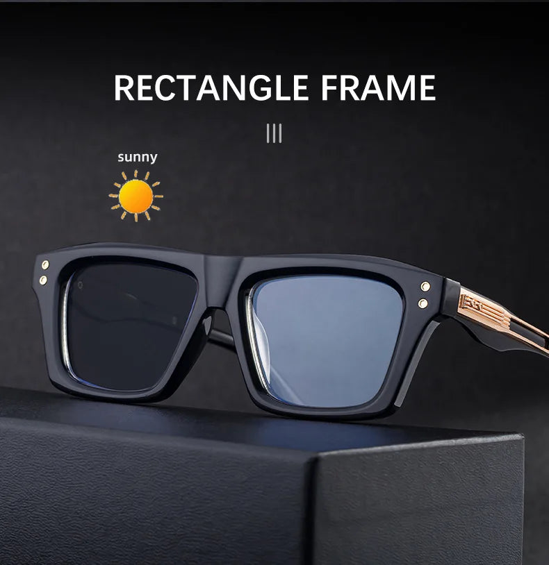 2026 New European and American Fashion Square Frame Photochromic Sunglasses for Men, Retro and Unique Outdoor Driving Sunglasses
