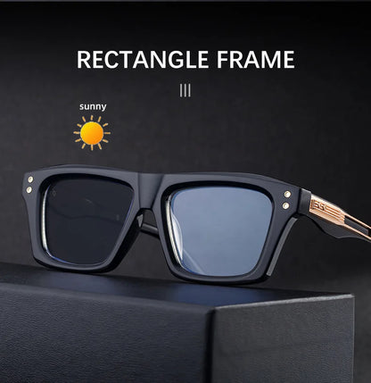 2026 New European and American Fashion Square Frame Photochromic Sunglasses for Men, Retro and Unique Outdoor Driving Sunglasses