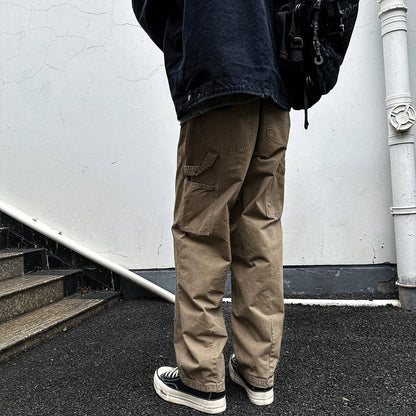 Korean Streetwear High Quality Double Gauge Twill Wash Cargo Pants For Men Clothing Harajuku Cotton Casual Straight Leg Trousers