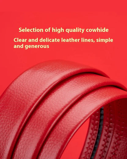 Men belt red leather belt automatic buckle adjustable belt in Europe and the United States personality trend pants belt