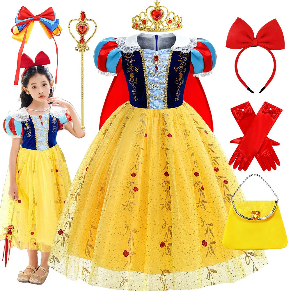 Girls Fantasy Birthday Dress Snow White Costume Deluxe Princess Ball Gown with Cape Toddler Christmas Frock Halloween Purim Robe