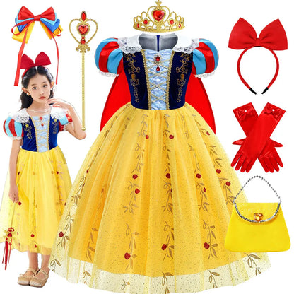 Girls Fantasy Birthday Dress Snow White Costume Deluxe Princess Ball Gown with Cape Toddler Christmas Frock Halloween Purim Robe