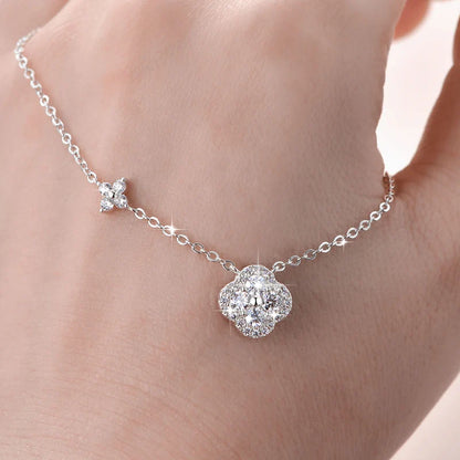 Delicate Lucky Four-leaf Clover Pendant Necklace For Women Certified 3mm Moissanite Necklace Wedding Party Jewelry Gift