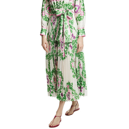Elegant Women's Printing Dresses Lace Up Neck Long Sleeve Elegant Dress 2024 New Autumn Robe Midi Shirt Dress