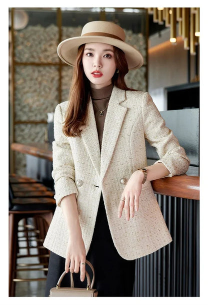 Female French Style Small Fragrant Wind Coarse Tweed Suit Jacket 2023 Spring New Women's High-end Sense Goddess Fan Small Suit