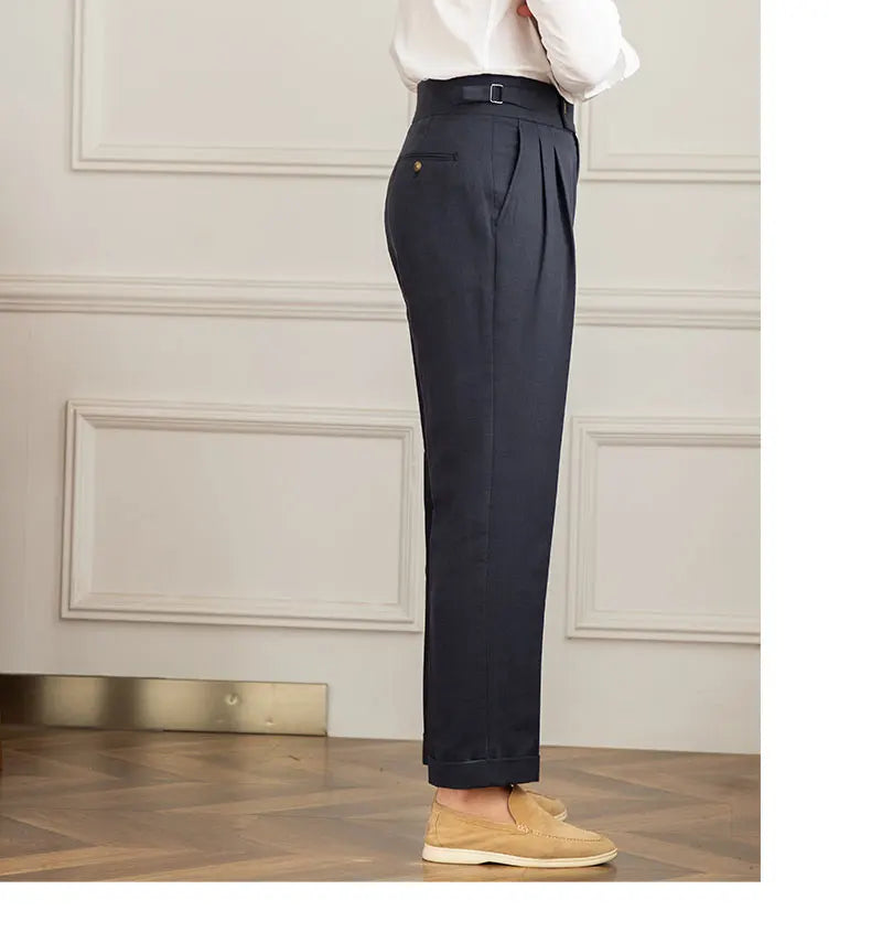 Three Gentleman Summer Naples Casual Straight Pants Men's Commuting Cotton and Linen Comfortable Breathable High Waist Pants