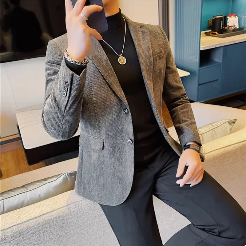 British Style Solid Color Slim Suit Jacket Men Fashion Casual Business Blazers Coats High Quality Social Wedding Elegant Jackets
