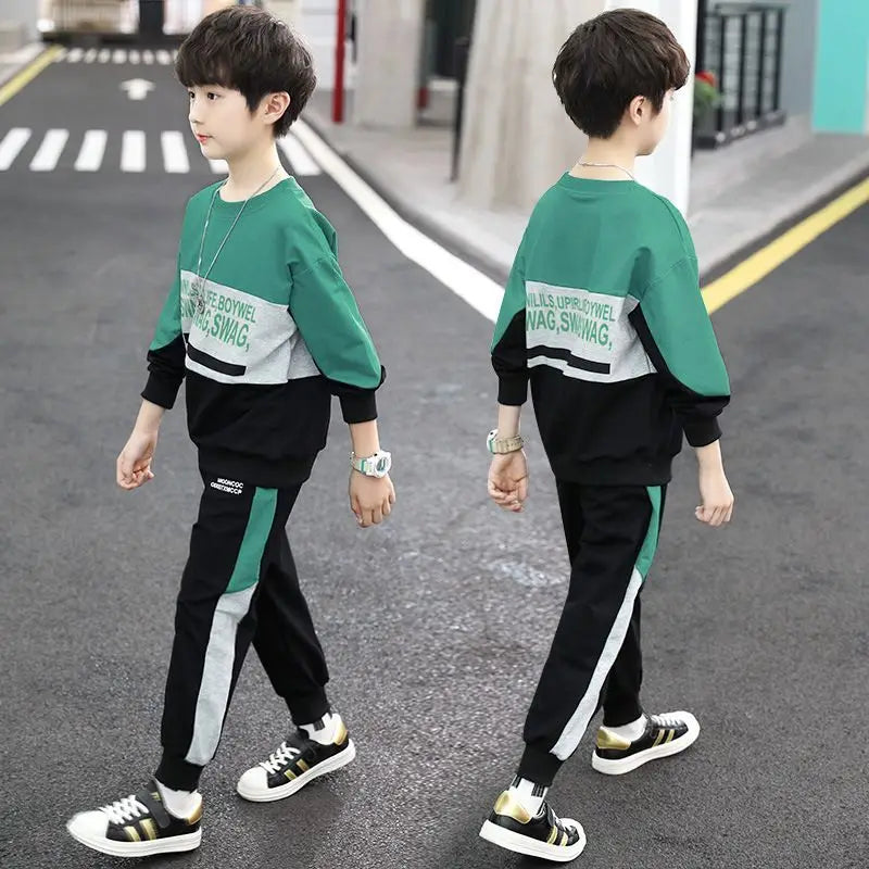 Colorblock Sweatshirt Set Children Clothes 7 To 11 Years Junior Boys' Autumn Winter Clothing Kids Suit Boy 4 8 10 Year Old Child
