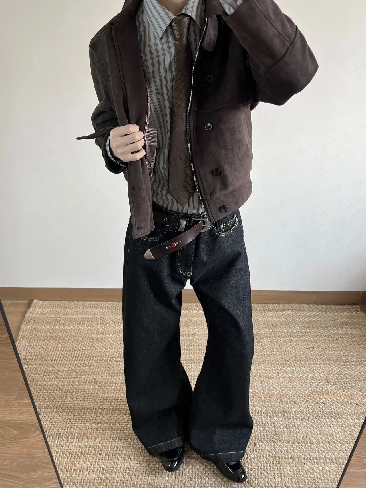 Spring Autumn Cool Short Soft Brown Faux Suede Leather Jacket Men Turn-down Collar Zipper Luxury Designer Clothes