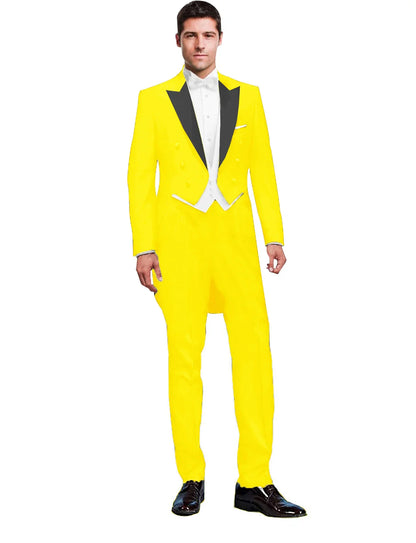 3 Piece Black Men Suit Wedding Groom Tuxedo Long Tailcoat Best Man Formal Prom Suit Fashion Costume Homme (Jacket+Vest+Pants)
