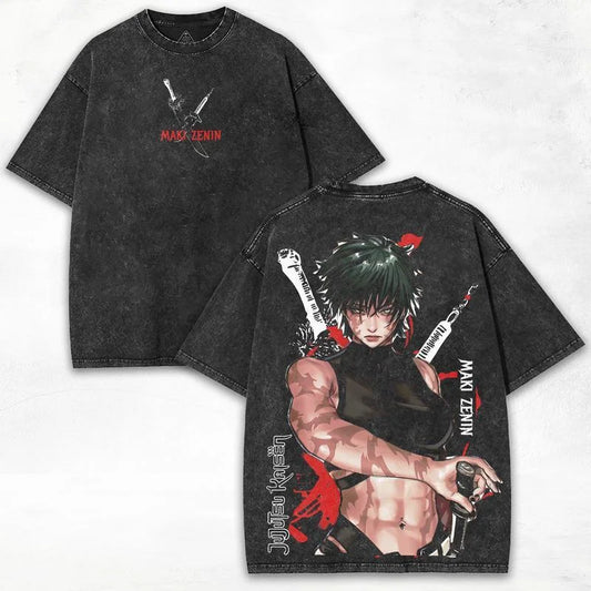 Japan Anime Jujutsu Kaisen Zenin Maki Graphic T-shirt Vintage Washed Oversized T Shirt Cotton Short Sleeve Tee Men Women Clothes