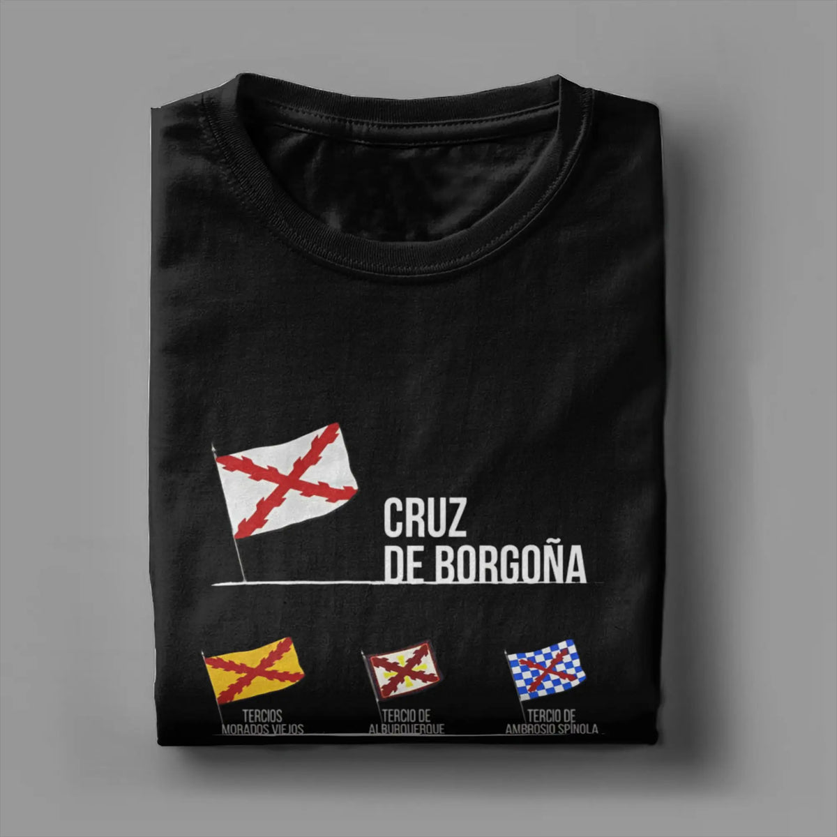 Burgundy Cross Flags Borgona  T-Shirts Spanish Empire  Funny Pure Cotton Tee Shirt Crew Neck Short Sleeve T Shirts Gift Clothes