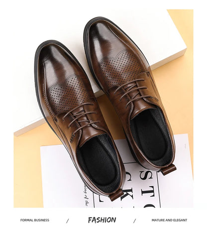 Men's Summer Breathable Leather Shoes Hollow out Comfortable Fashionable Business Formal Derby Shoes British Style-SJ2502-1