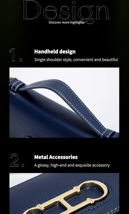 Premium Leather Handbag Monogram Embossing Metallic Clasp Portable Handle Structured Silhouette Ideal Office Evening Events