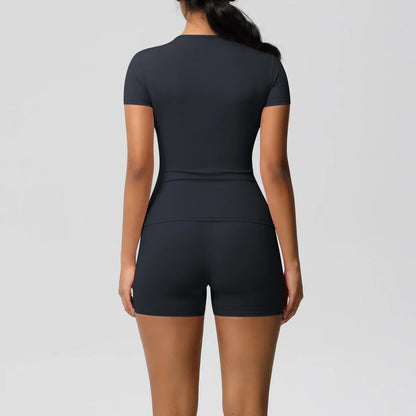 Workout Sportswear 2Pcs Piece Female Yoga Shirt Push Up Workout Clothes Women Outdoors Sport  High Waist  Fitness Sport Shorts