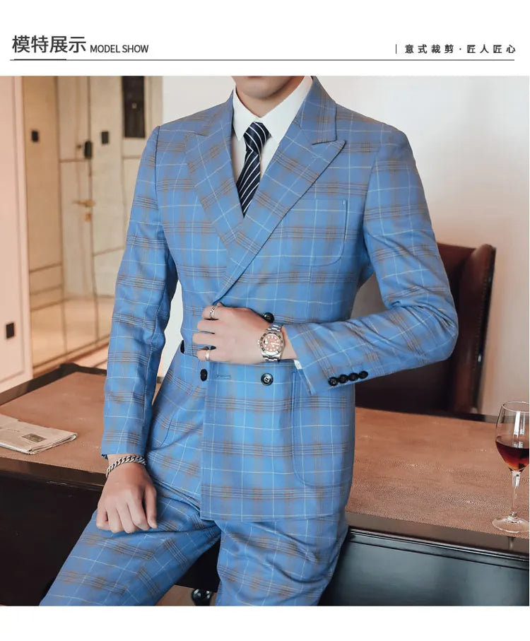 27 Colors ( Blazer + Vest + Pants ) Boutique Fashion Plaid Formal Office Business Mens Suit Three Pieces Groom's Wedding Dress
