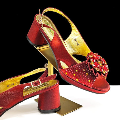 Open Toe Women Heels for 2024 Elegant Party Olive Color Diamond Pumps Italian Shoes and Bags Matching Set