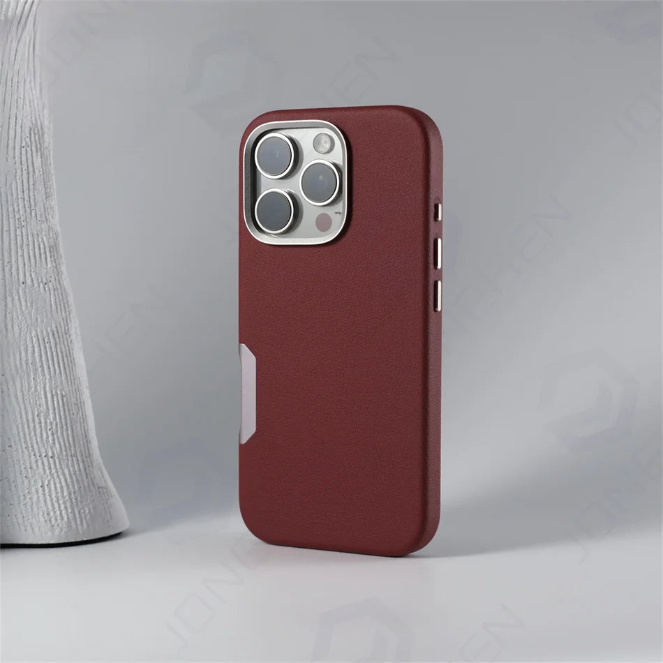 For Magsafe Leather High Quality Alloy Camera Button Magnetic Case For iPhone 16 Pro Max 16pro Wireless Charge Shockproof Cover