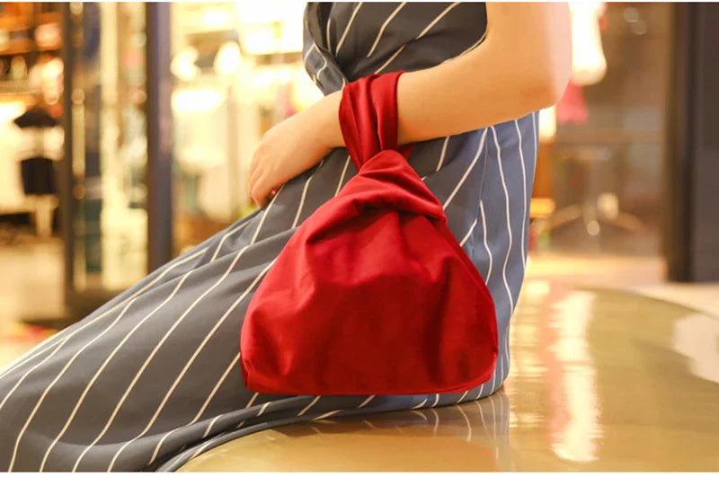 Portable Knot Wrist Bag Women Top Handle Bag Simple Purse Handbags Resuable Shopping Bag Phone Key Pouch Small Ladies Clutch Bag