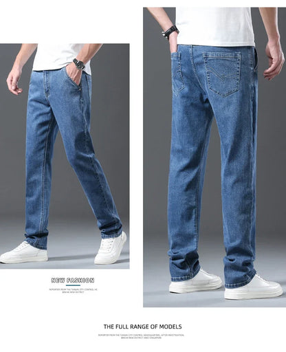 2024 New Men's Clothing Casual Jeans Winter New Fleece Pants Thick Warm Fashion Straight Fit Male Denim Trousers